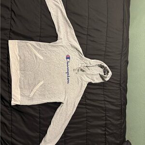 Champion Light Gray Hoodie with Blue Logo